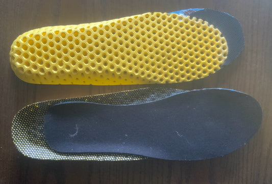 Trimming double thick insoles.